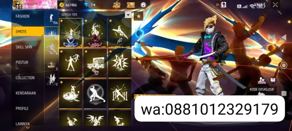 Jual akun FF (free fire) aman terpercaya bonus 150DM tampilan keren