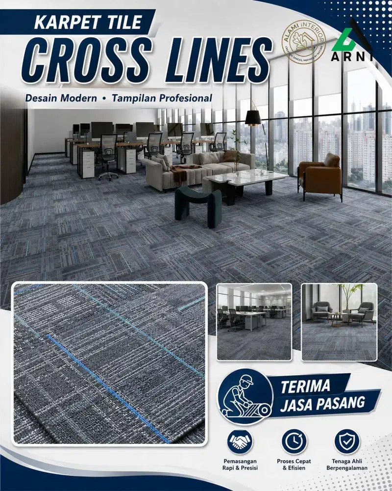 Karpet Tile Cross Lines/Ukuran 50x50/Nyaman Dikaki