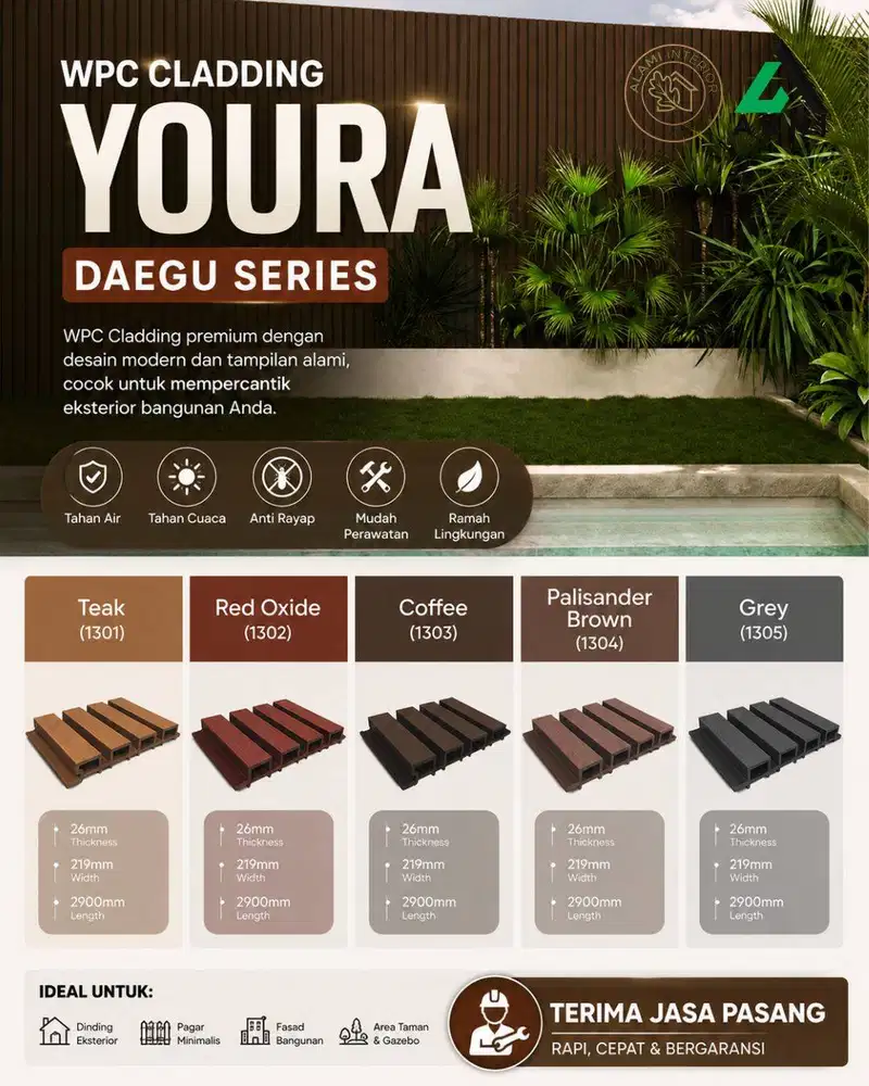 WPC Cladding Youra Daegu Series/Anti Rayap/Dekorasi Outdoor