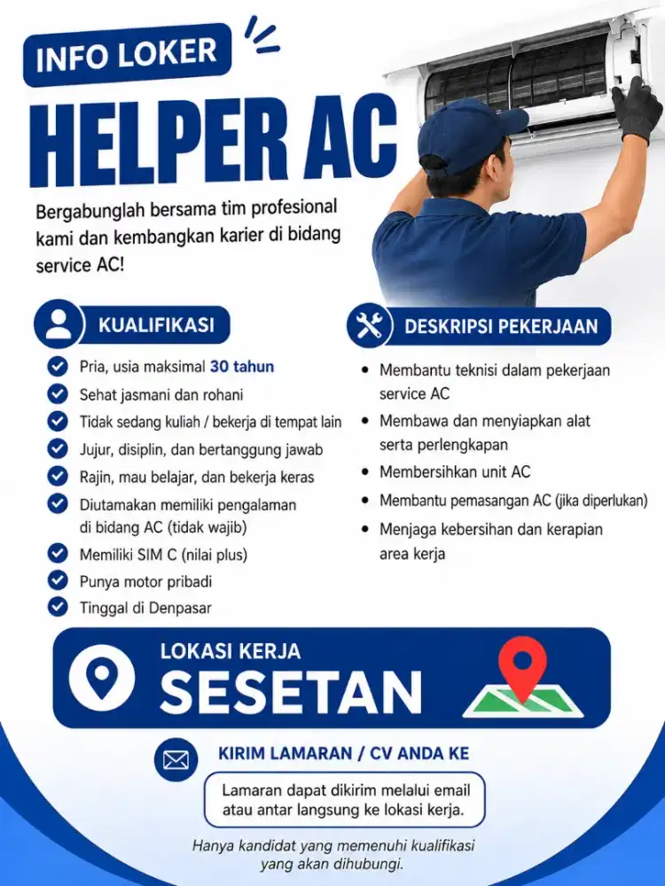 INFO LOWONGAN KERJA – HELPER AC