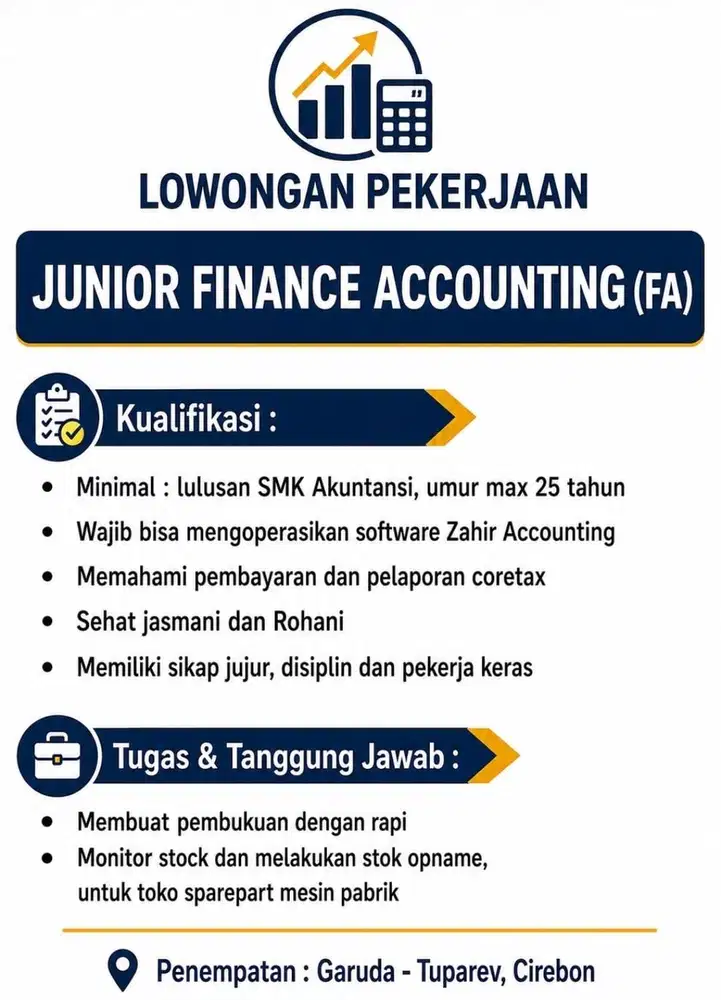 LOWONGAN PEKERJAAN JUNIOR FINANCE ACCOUNTING