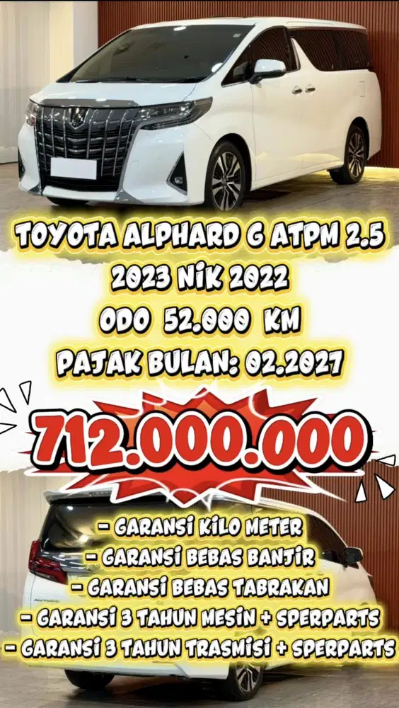 TOYOTA ALPHARD G ATPM 2.5 AT 2023 NIK 2022 MULUS TERAWAT