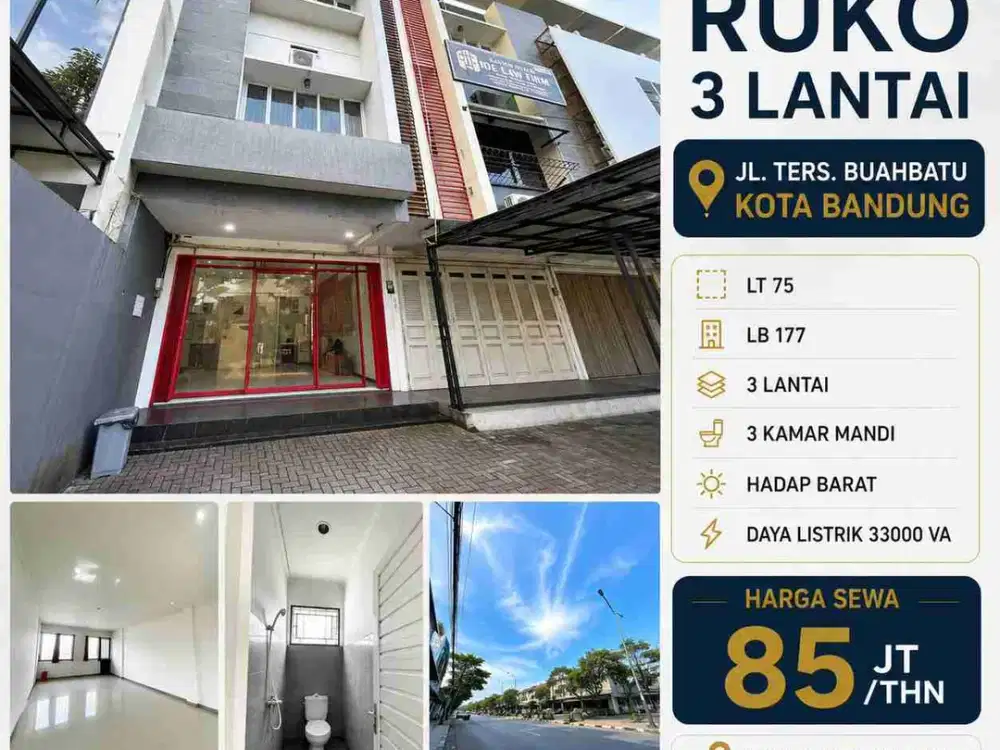 Disewakan Ruko 3 lantai di Jl. Terusan Buahbatu, Kota Bandung