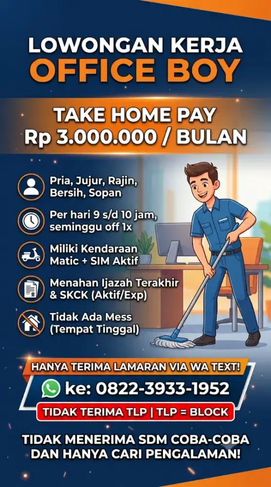 Dibutuhkan Office Boy Kantor Kemayoran