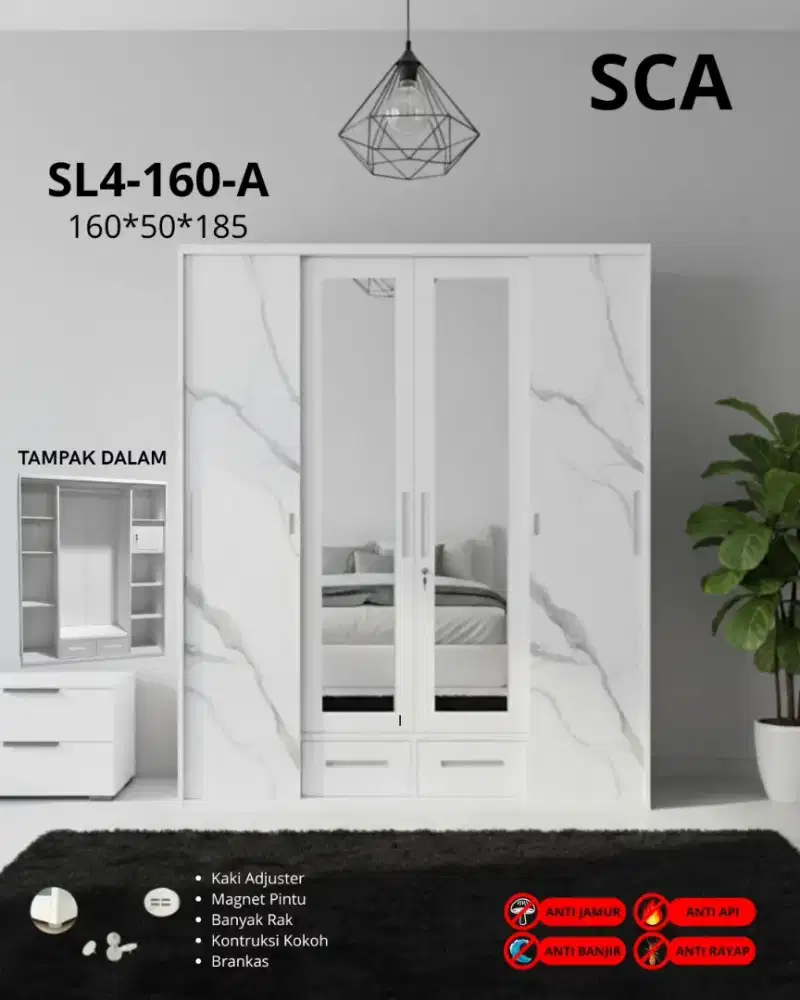 Lemari baju bahan besi 4 pintu