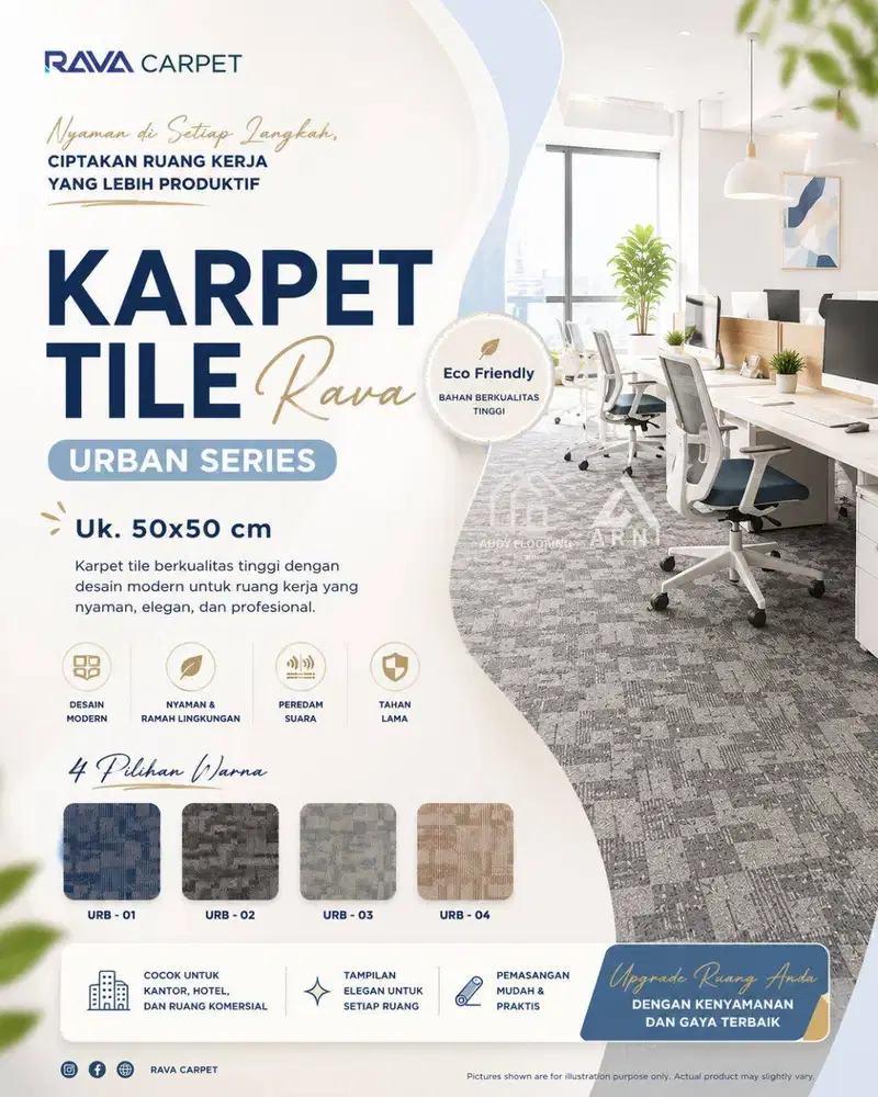 Karpet Tile Rava Urban Series 50x50 cm | Karpet Lantai Kantor Modular