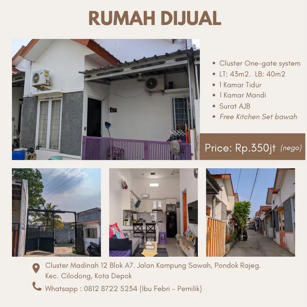 Rumah Dijual Cepat Murah Nego BU dalam Cluster Madinah 12 Depok