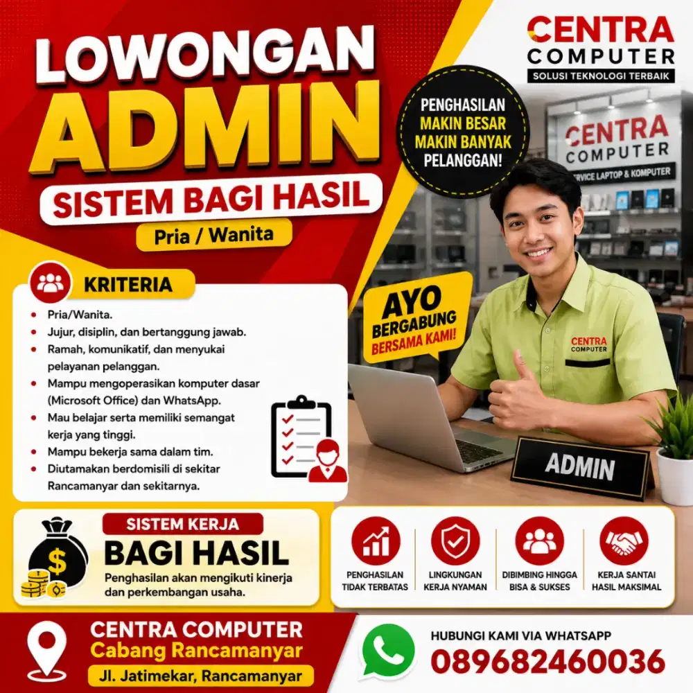 Di Butuhkan segera Admin Toko Komputer di Bandung Selatan