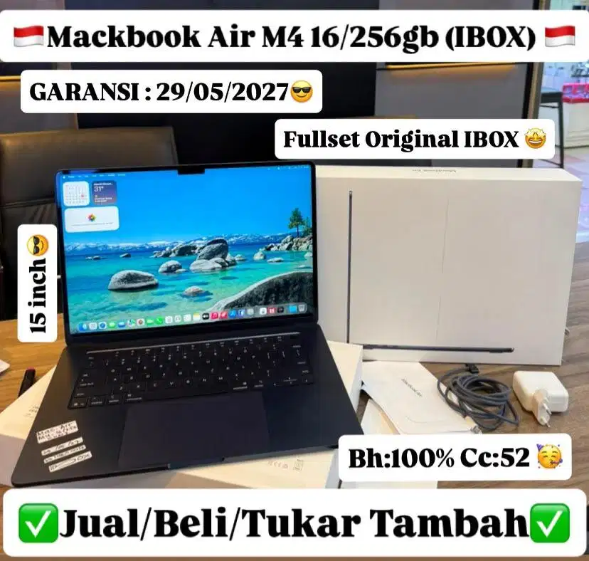 Macbook Air M4 15 Inch 16/256 Gb Midnight Ibox Garansi panjang