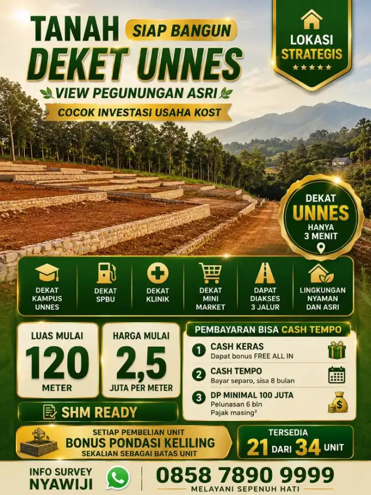 Tanah SHM siap bangun kost sangat prospek dekat kampus Unnes Semarang