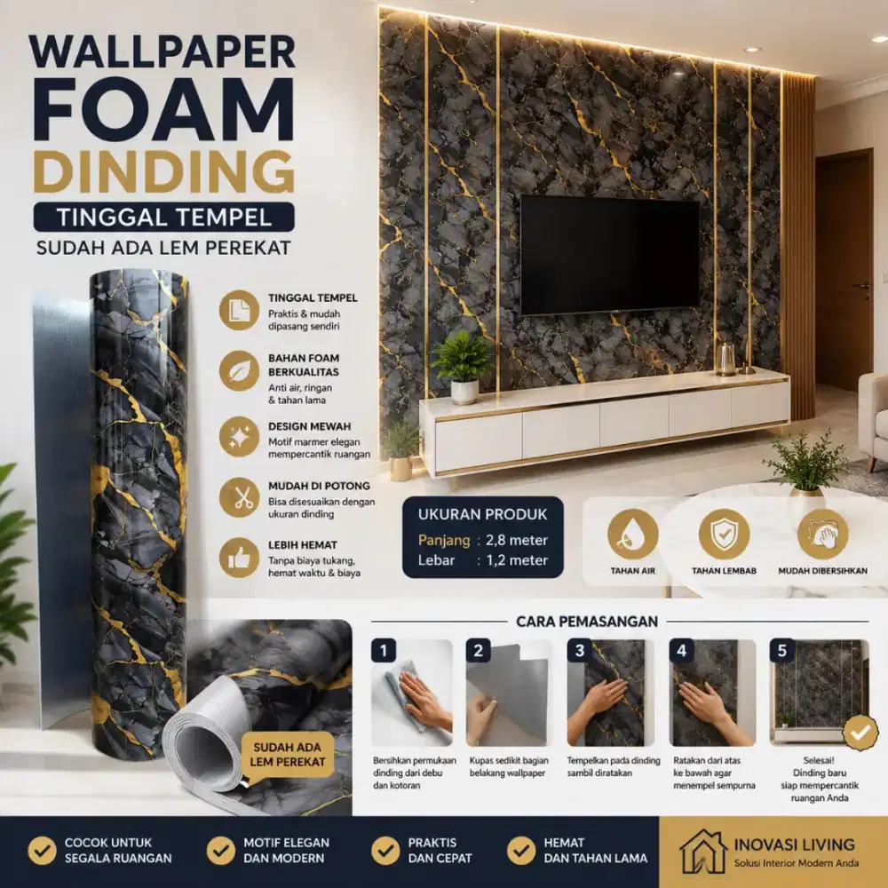 STICKER FOAM DINDING MOTIF MARMER 290cm x 120cm
