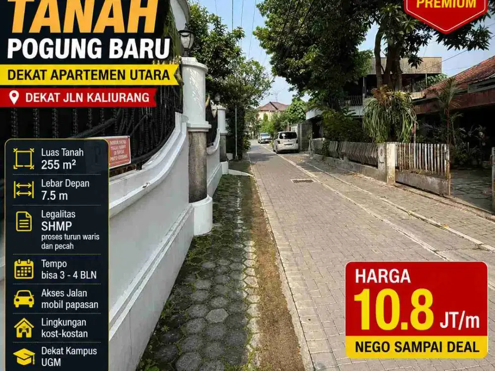 Dijual Tanah Pogung Baru Dekat UGM LT 255 m² Akses Mobil Papasan Harga Nego