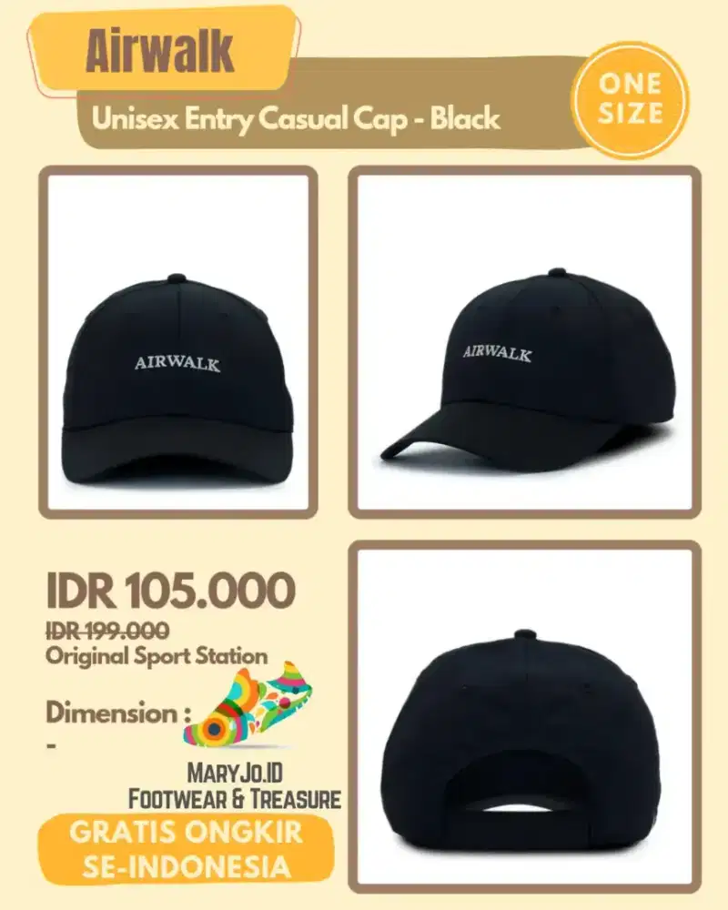 Airwalk Unisex Entry Casual Cap - Black