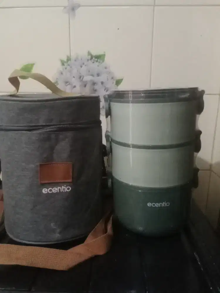 Ecentio kotak makan set/rantang 3 susun/ lunch box tas set