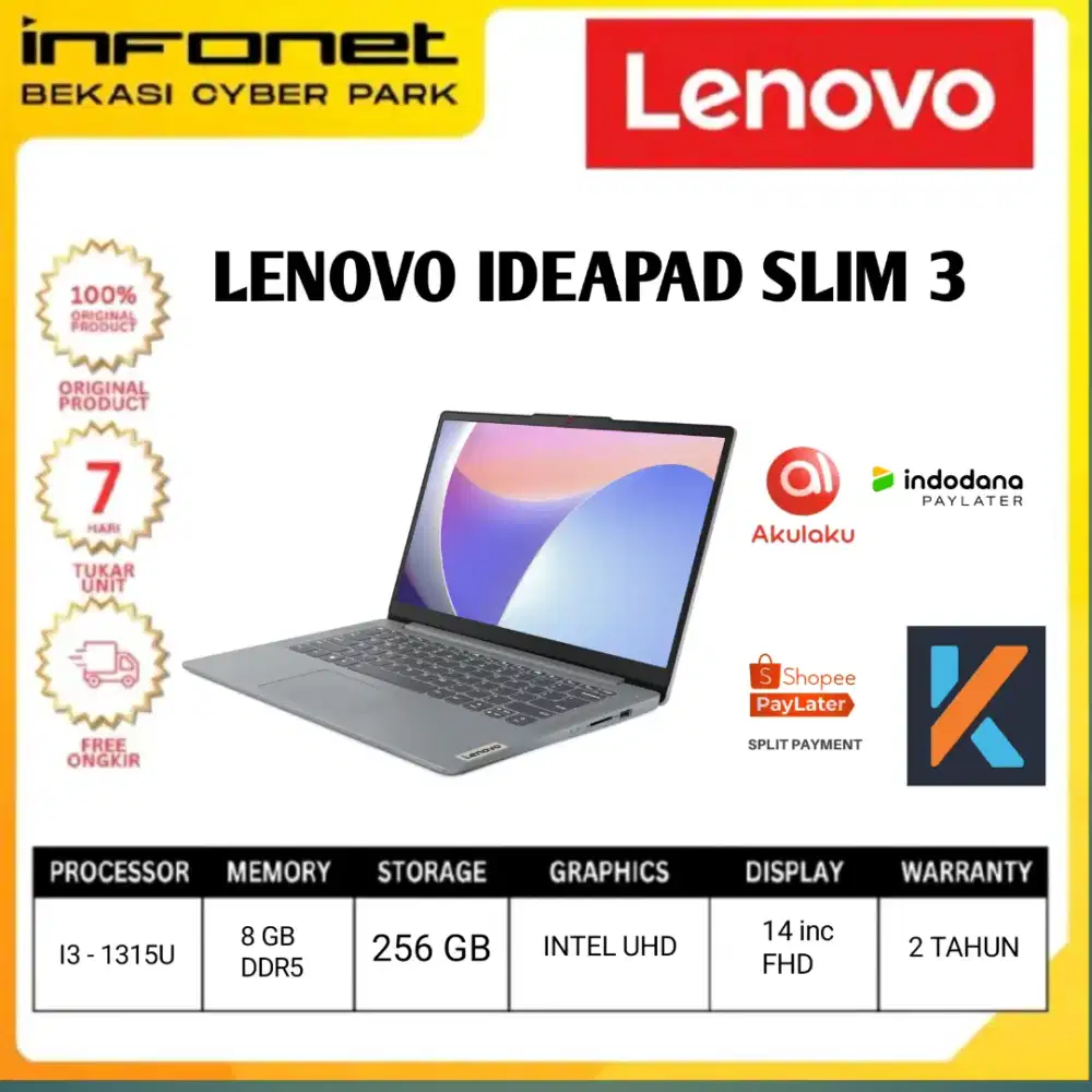 LAPTOP MURAH LENOVO IDEAPAD SLIM 3 BISA CICILAN