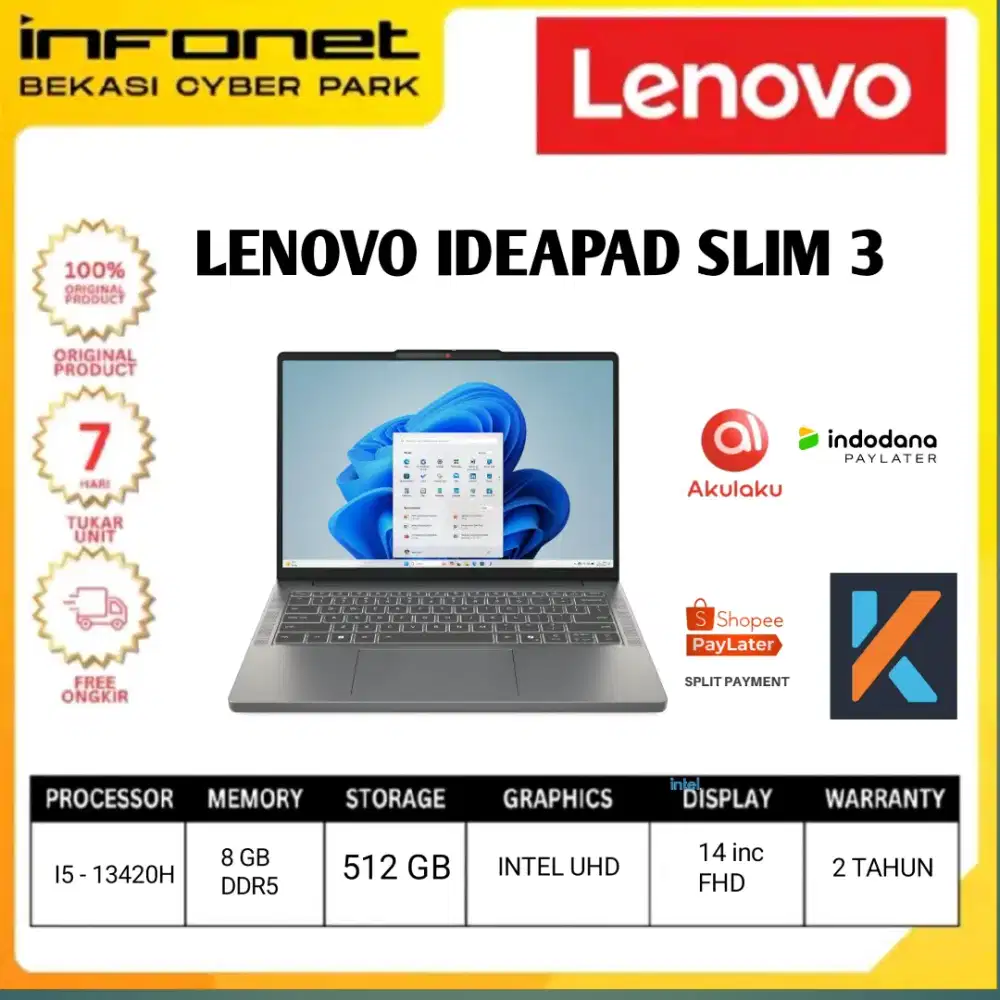 LAPTOP MURAH LENOVO IDEAPAD SLIM 3 BISA CICILAN