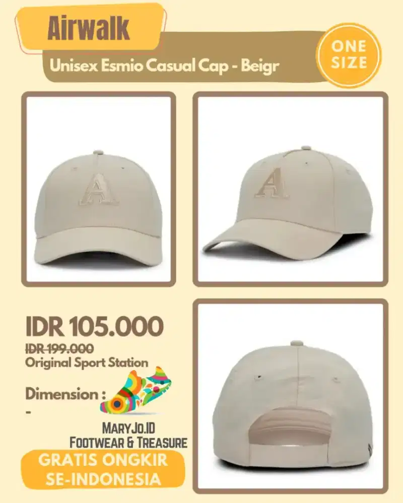 Airwalk Unisex Esmio Casual Cap - Beige