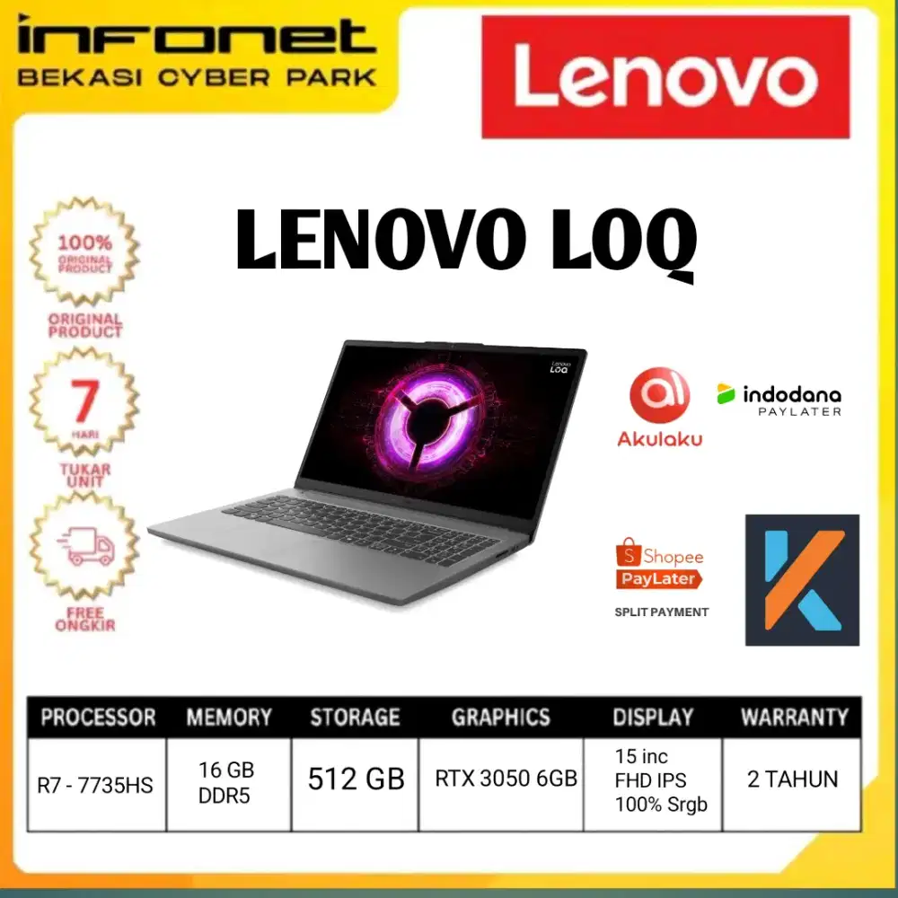 LAPTOP GAMING MURAH LENOVO LOQ BISA DI CICIL