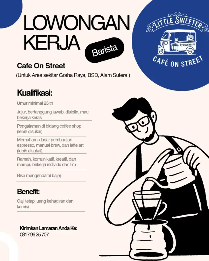 Dicari Barista Cafe On Street