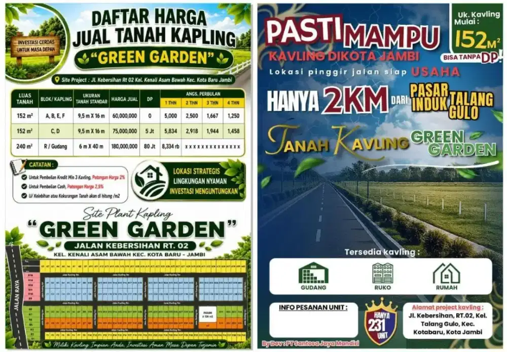 Dijual tanah kavling GREEN GARDEN luas  5 hektar