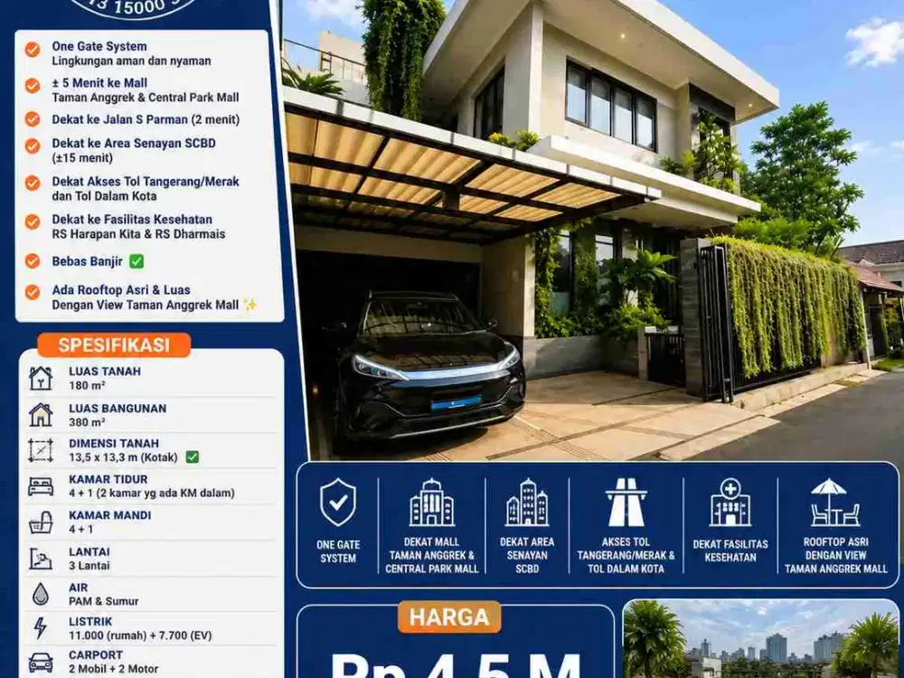 Rumah Siap Huni 13,5x13,3 Komplek Kemanggisan dekat slipi jakarta barat
