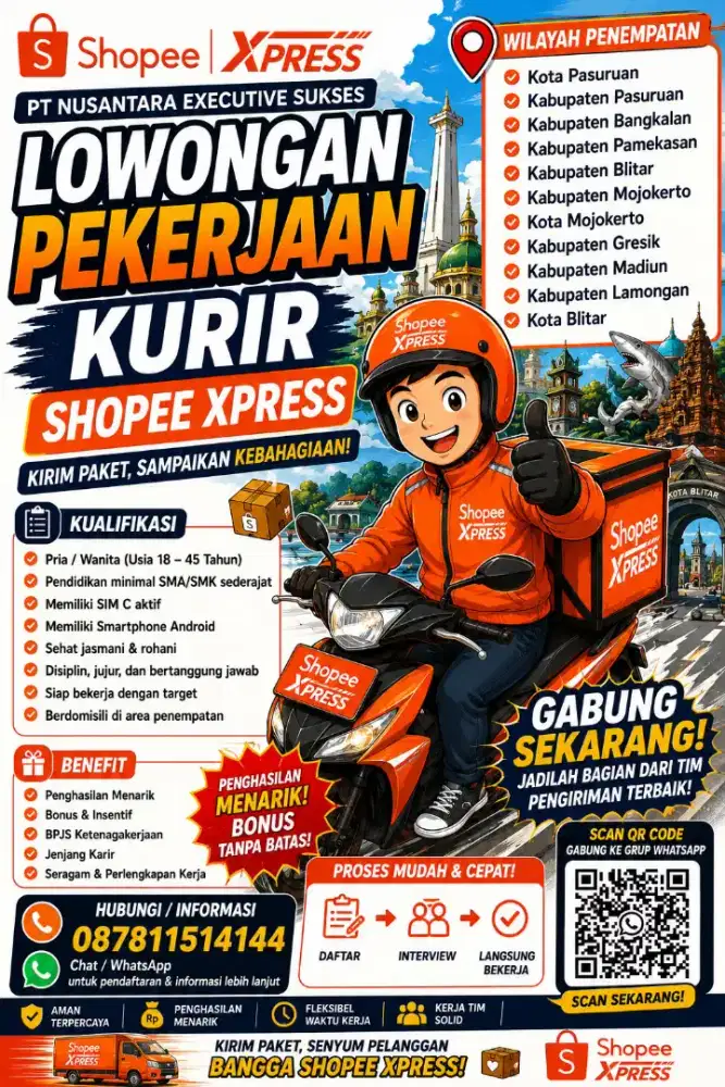 LOKER KURIR ALL AREA JAWA TIMUR penempatan bisa pilih sesuai domisili