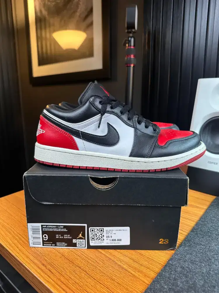 NIKE AIR JORDAN 1 LOW BRED TOE 2.0 SIZE 42.5 OG FULLSET BOX + RECEIPT