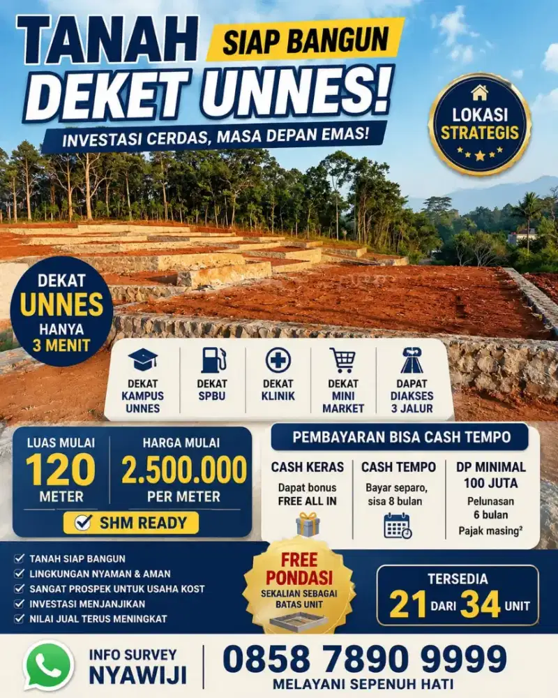 Tanah unnes murah sangat cocok untuk usaha dekat kampus bisa tempo