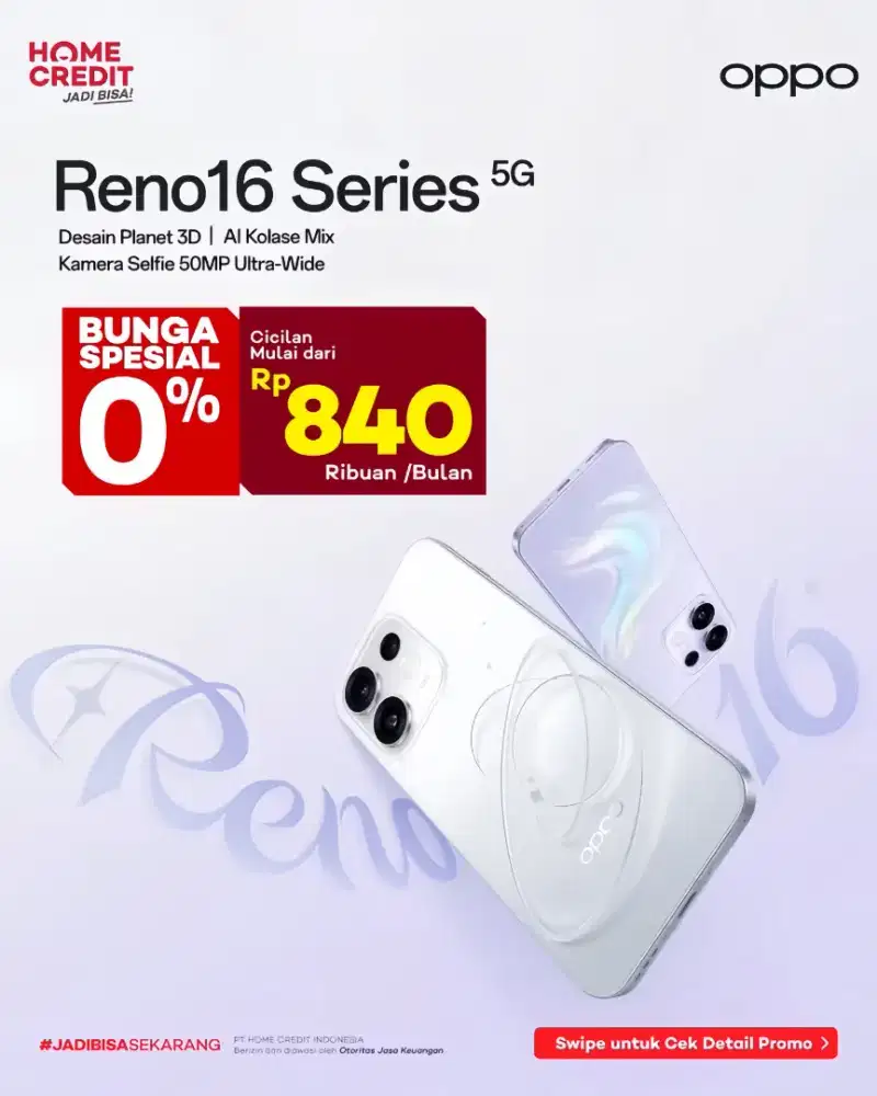 Oppo Reno 16 5G 12/256gb new garansi resmi kredit tanpa dp