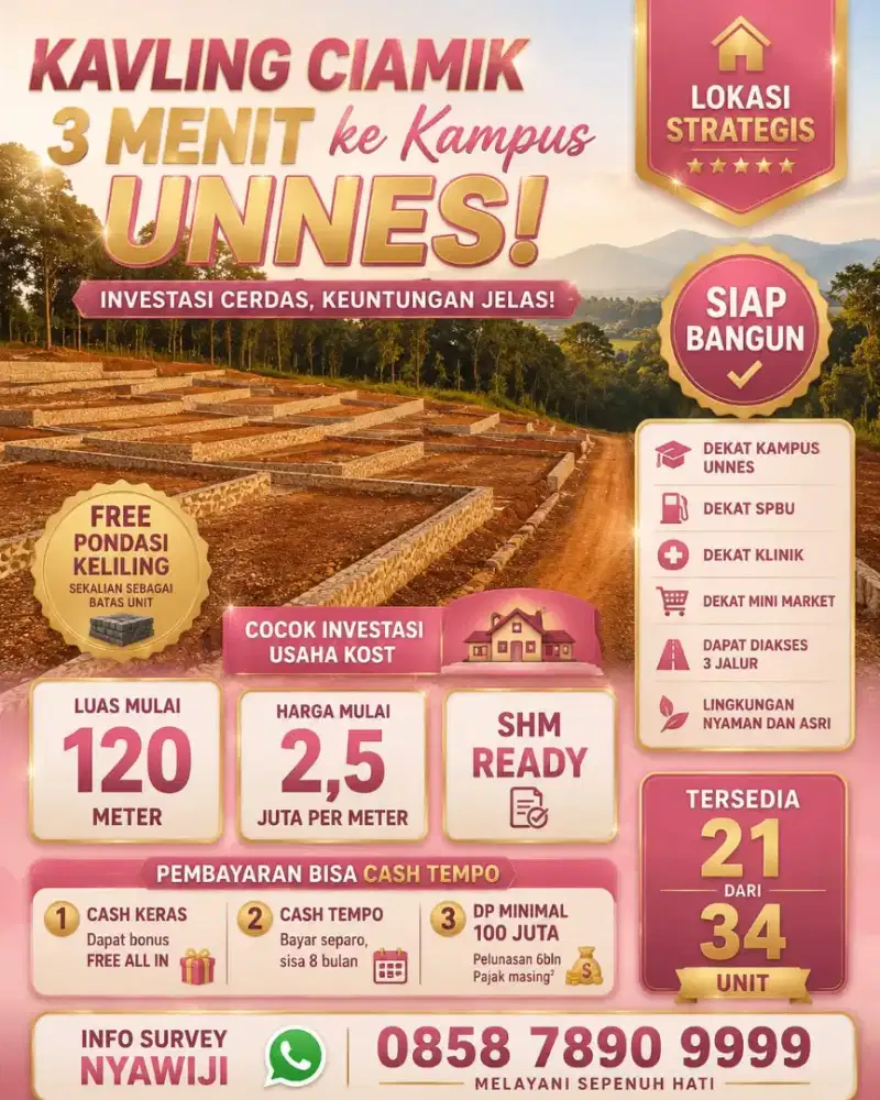Tanah kavling strategis dekat kampus dikota semarang bisa cash tempo