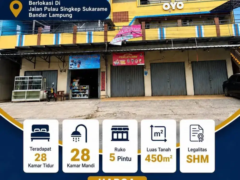 jual hotel oyo + 5 ruko sukarame