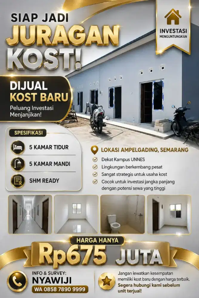 Kost ready 5kamar diunnes semarang sangat prospek untuk investasi