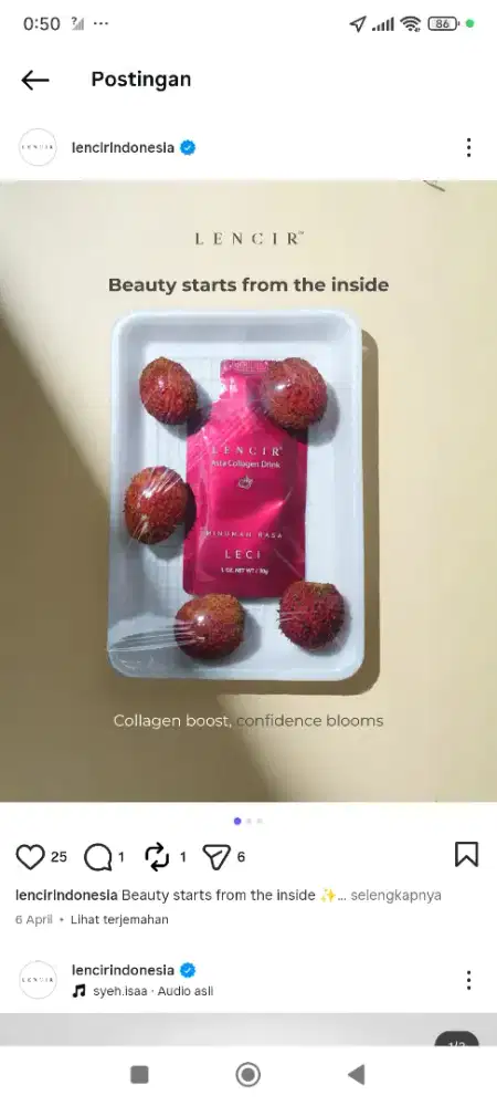 Lencir AstaCollagen Drinks (Rasa Kaimana Leci)