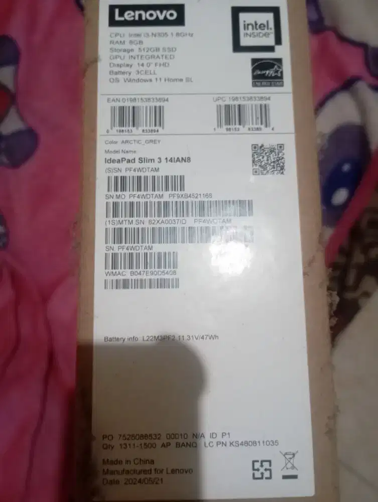 Netbook Lenovo IP 3 14IA-N8 Ram 8GB SSD 512GB