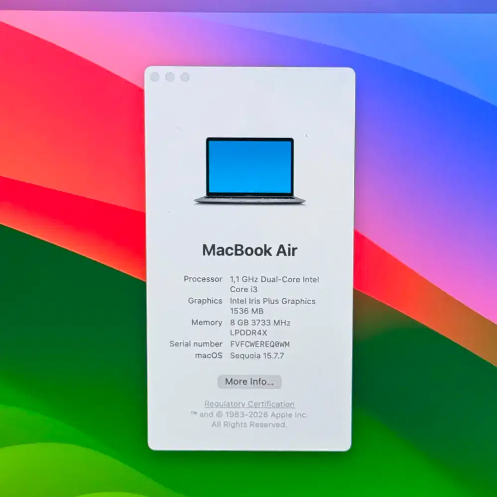 Macbook Air 2020 13 Inch Ram 8 Ssd 128 core i3 Space Grey full set