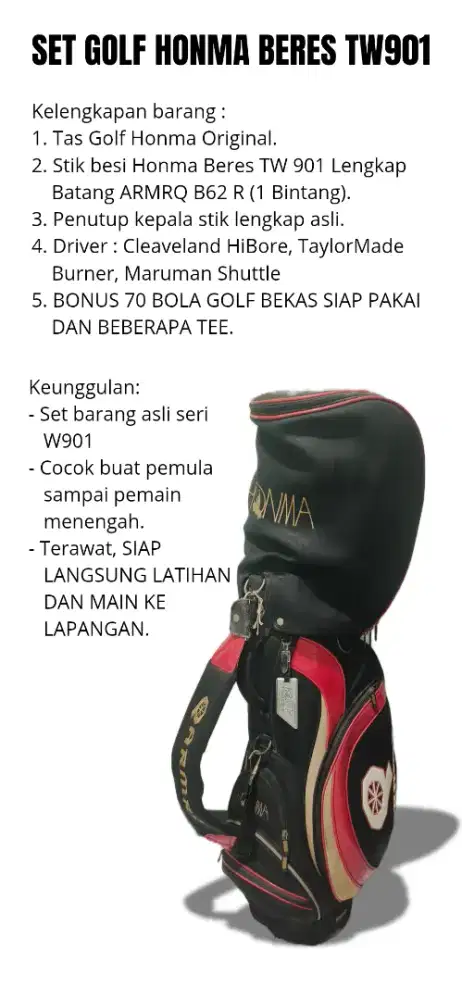 FULL SET STIK HONMA BERES TW901 ASLI
