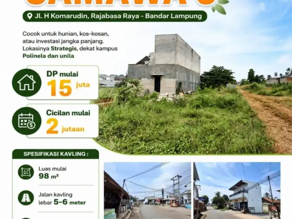 tanah kapling rajabasa dekat pasar