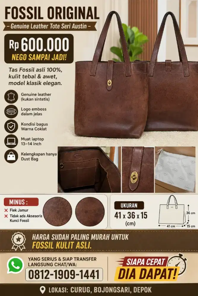 DIJUAL CEPAT TAS FOSSIL ORIGINAL – Genuine Leather Tote Seri Austin