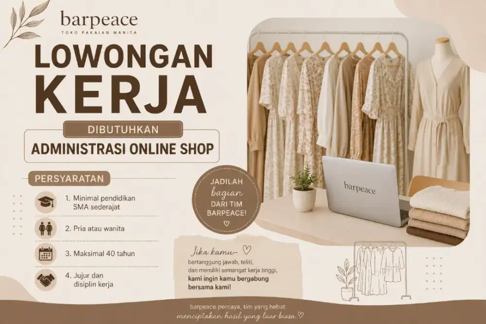Lowongan kerja - administrasi online shopbarpeace