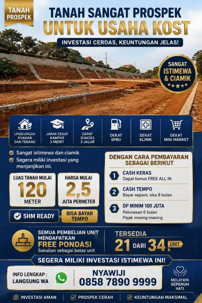 Tanah kavling premium sangat cocok untuk kost dekat kampus disemarang