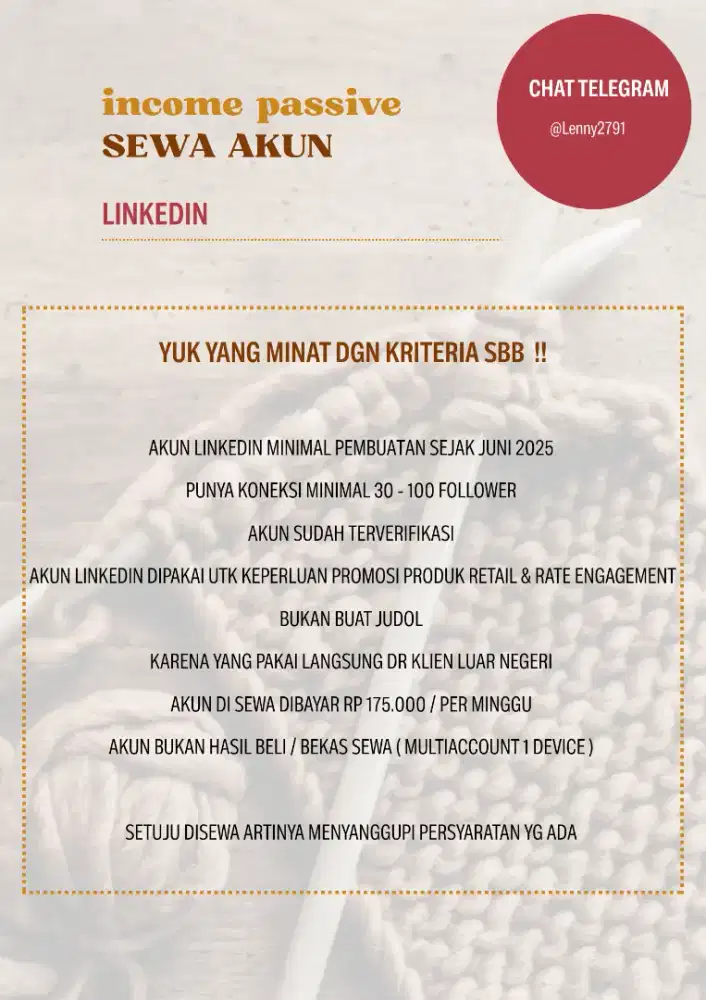 Passive income sewa akun linkedin