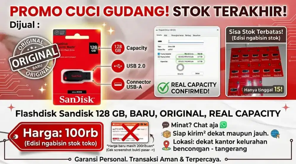 FLASHDISK SANDISK 128 GB ORI REAL CAPACITY