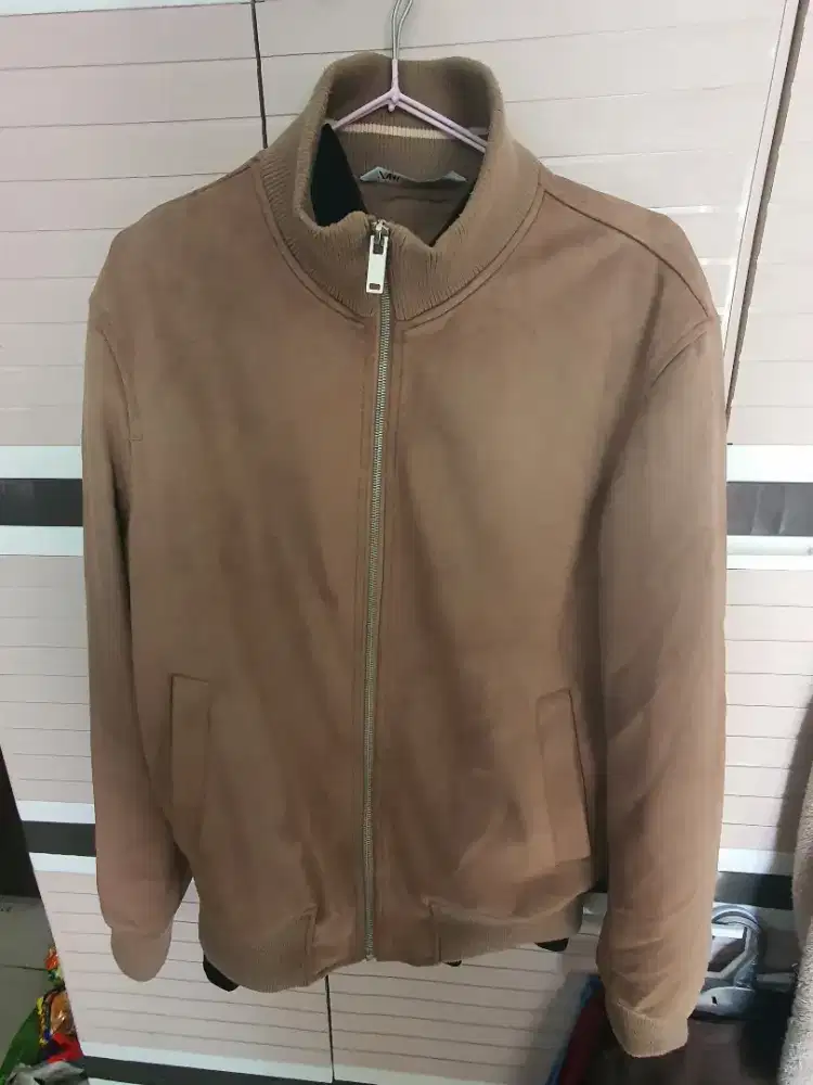 [ORIGINAL] Zara Man Faux Suede Bomber Jacket - Tan/Caramel (Size M)