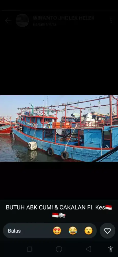 ABK kapal cumi ke marauke kasbon 6jt kontrak 8 bulan