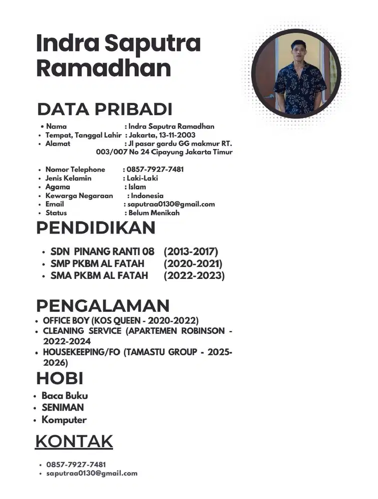 Sedang mencari pekerjaan office boy/cleaning service