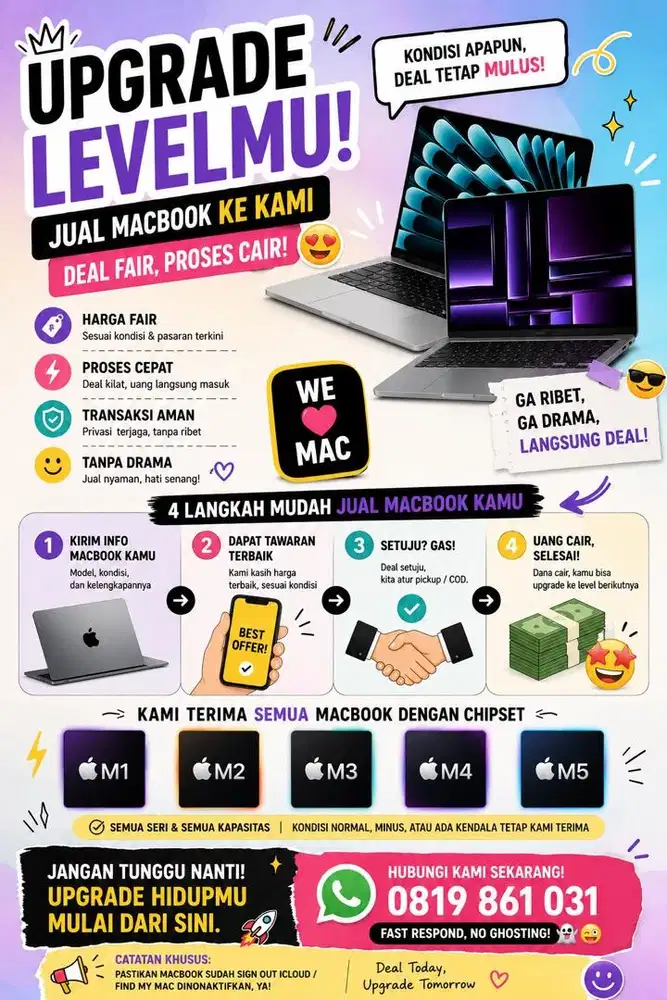 Ditampung dibeli macbook pro air M1 M2 M3 M4 M5 series harga tinggi