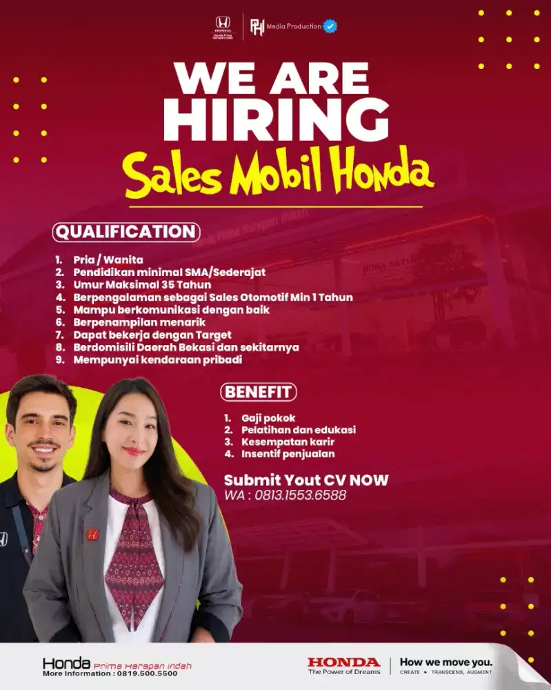Lowongan sebagai Sales Mobil Honda