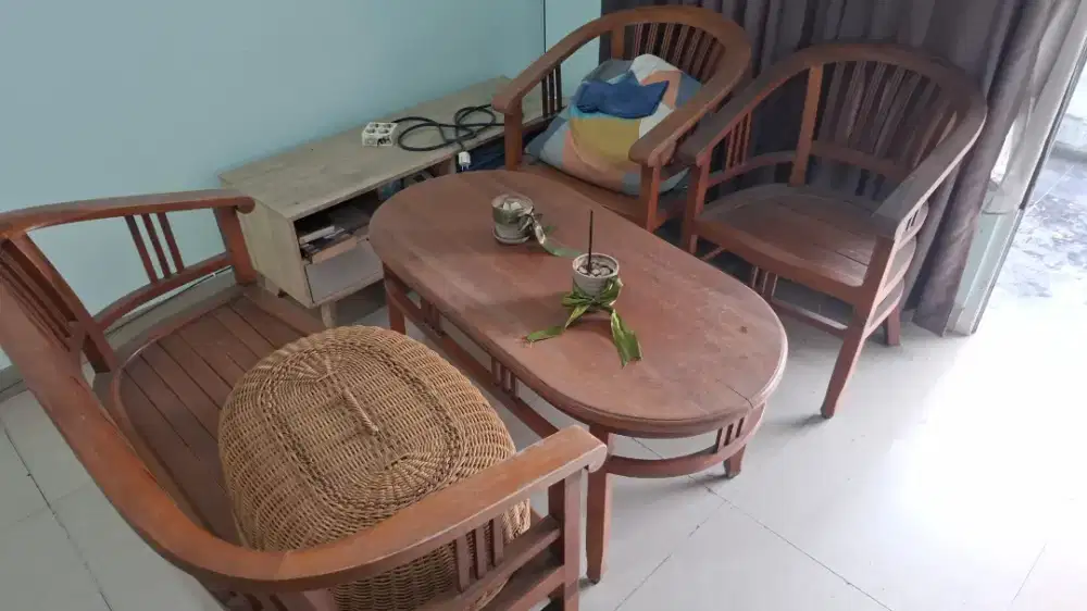 Kursi meja tamu kayu asli