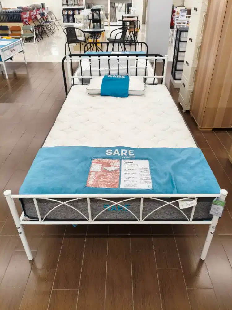Selma Whitney Set Tempat Tidur 120×200 cm – Putih + Kasur SARE Pocket