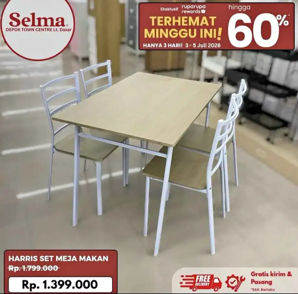 TERLARIS MEJA MAKAN HARRIS SET 1 JUTAAN MURAH MINIMALIS